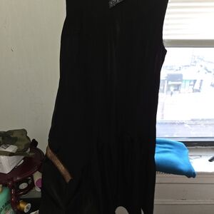 Chic Asymmetrical Black Dress with Gold Accent